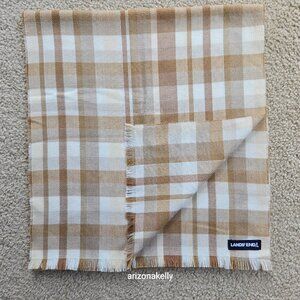 NWOT Lands' End Cashtouch Plaid Scarf Tan White
